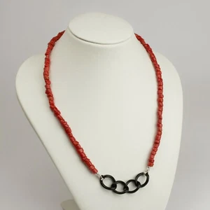 COLLANA IN ARGENTO 925 CON CORALLO ROSSO E CATENA DI ONICE AGLN 0218 - Foto 1 di 3