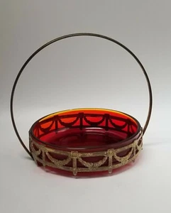 vintage ruby cranberry red glass candy dish roman tray retro hip Art Nouveau - Picture 1 of 12