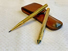 Mini Goldtone Pen & Pencil Set Gem Rhinestone Accent in Leather Case Writing