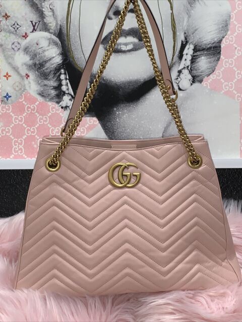 Authentic New Gucci GG Marmont Fuchsia ChevronQuilted Velvet Floral  Shoulder Bag