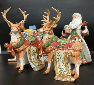 KIRKLAND Signature Santa & Sleigh with 2 Reindeers Candle Holders 391477 Vintage - Picture 1 of 22