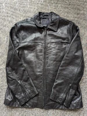 BANANA REPUBLIC Chaqueta Cuero XL Negro Vaca MOTOCICLETA Motociclista Foto 1 de 4