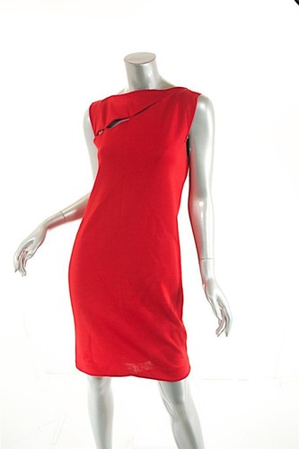 Abito BOTTEGA VENETA misto viscosa rossa lavorato a maglia manica berretto motivo ritagliato taglia 42 US 6