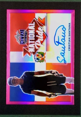 2021 Leaf Metal Draft #NP-CS1 Cristian Santana National Pride RC Auto Pink #/20  - Image 1 of 3
