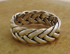 WIDE .925 STERLING SILVER WOVEN BRAID BAND RING size 6 style# r2095 - Picture 1 of 2