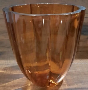 Dark Amber Fluted Heavy Glass Flower Vase 6 3/4"x6" Unbranded VG Used Condition  - Picture 1 of 6