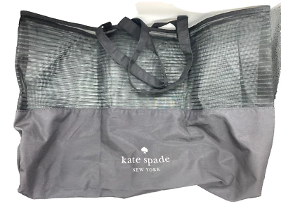 Kate Spade Oversized Stripe Sheer Mesh Logo Double Handle Casual Tote Bag Black - Image 1 of 3