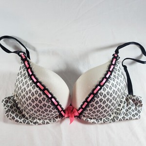 Victoria's Secret 32AA Bombshell Bra Plunge White Black Pink Ribbon