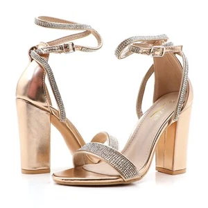 Sandali donna glaze con cinturino alla caviglia impreziositi da cristalli tacco a blocco 4 pollici - Foto 1 di 31