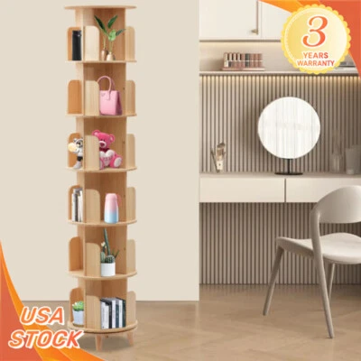 Estantería multifuncional giratoria de 360 grados de 6 niveles estantería de almacenamiento de madera Foto 1 de 4
