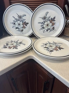 Vintage Town & Country Stoneware Dinner Plates Blue Ridge Pattern - Set of 6 - Picture 1 of 5