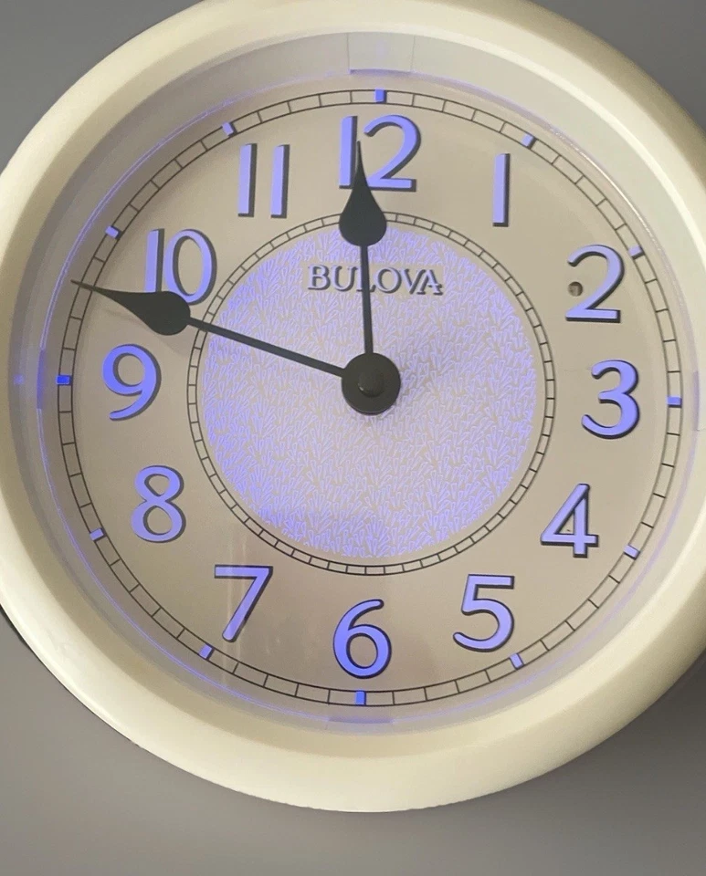 BULOVA WALL CLOCK W/BLUETOOTH WIRELESS SPEAKR RECHARGEABLE BLUE BACKLIGHT TRENDY - Image 1 of 4