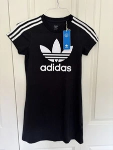 Adidas Girls T- Shirt Dress Size 11/12 yr Black Short Sleeve 3 Stripe NWT - Picture 1 of 5