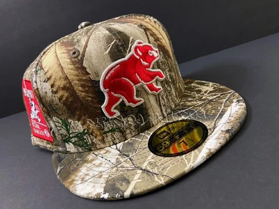 EXCLUSIVE CHICAGO CUBS FITTED HAT REAL TREE CAMO FOUL BALLS PATCH CLUB 7 1/2 - Image 1 of 4