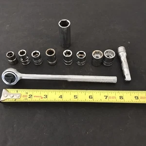 11 Pc Vintage 3/8" DRIVE 6 & 12pt SOCKETS SET Metric 10-15mm & ASE 3/8-5/8" USA - Bild 1 von 4