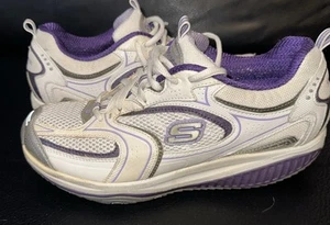 Skechers Shape Ups Womens Size 9 Walking Shoes Purple White Leather Fitness - Picture 1 of 13