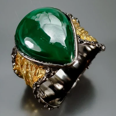 Handmade 14 ct+ Natural Malachite Ring 925 Sterling Silver Size 8 /R443163 - Image 1 of 4