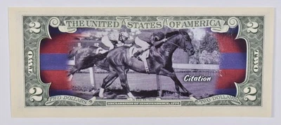 2017 $2 Colorized US Note Race Horse - Citation Custom Printed FRN *0381 - Image 1 of 3