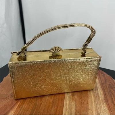 Vintage Handbag Purse Pocketbook Frame Box Gold Lame clutch - Image 1 of 4