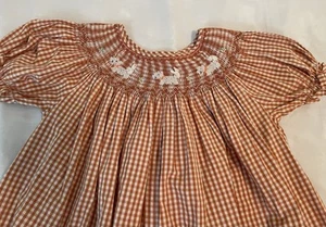 Rosalina smocked bishop dress long size 6 orange check Scotti Dogs short sleeve - Picture 1 of 6