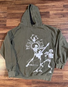 Hybrid Tees Skelton Band Print Hoodie XL Men’s Green Y2K Grunge Skater Pullover - Picture 1 of 7