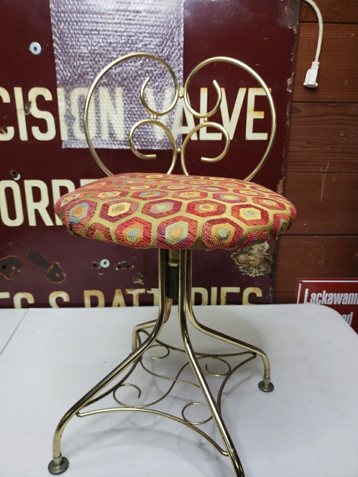 Vintage Brass Vanity Stool Chair Seat Retro Gold - Image 1 of 4