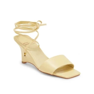 New Jeffrey Campbell Ready-2-Go Ankle Wrap Wedge Sandal in Yellow Leather Size 7 - Picture 1 of 8