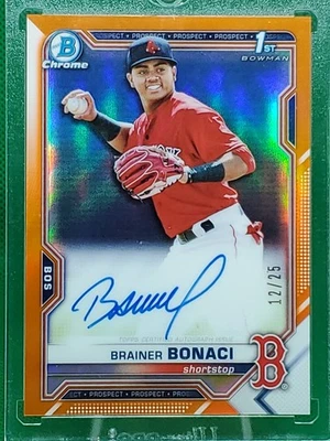 2021 Bowman Chrome BRAINER BONACI 1st Orange Auto #'d 12/25  #BSPA-BB RED SOX SS - Image 1 of 4