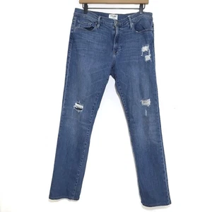 Frame 34x30 L'Homme Straight Distressed Jeans in Brooks Medium Blue Men - Picture 1 of 9