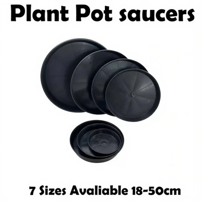 Plant Pot Saucers Round Black Deep Strong Plastic Base Water Drip Tray Saucer - Image 1 of 4