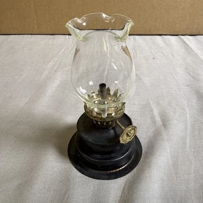 Vintage Clear Glass Mini Miniature Oil Kerosene Lamp 3 1/2” Brass - Image 1 of 4