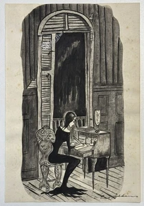 Charles Addams (Handmade) Drawing On old Paper Signed & Stamped Mixed Media - Picture 1 of 4