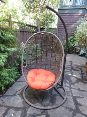 Outdoor Egg Chair Swing with Stand, Wicker Hammock Chair w/ Cushion plus Cover - Image 1 of 4