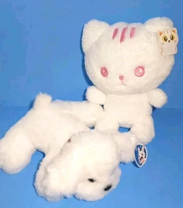 White Cat & Dog Plush Soft Stuffed Animal Toy By Linyi Jiazaole Gift Co.Ltd. NEW - Picture 1 of 10