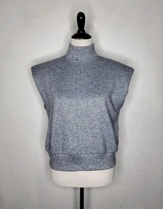 SABINA MUSAYEV Metallic Mockneck Sweater Women Medium Sleeveless Padded Shoulder - Picture 1 of 10