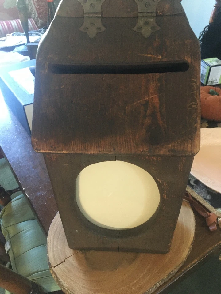 RUSTIC Wooden Hand MADE  Mail Box Hinged Lid -WITH GLASS FRAME FOR STREET NO. - Image 1 of 4