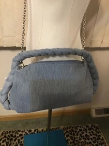 NWT Denim Shoulder Bag Chain Strap Crossbody Jean Purse Clutch Handbags - Picture 1 of 4