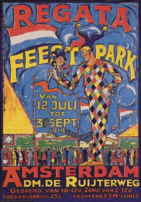 REGATA FEEST PARK ARLEQUIM DIVERSIÓN AMSTERDAM VIAJE PÓSTER VINTAGE REPRO Foto 1 de 3