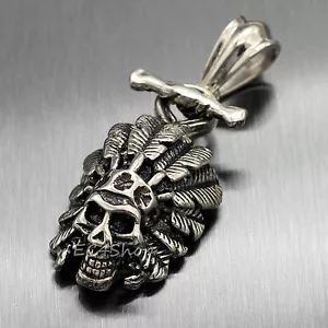 Ciondolo Collana Capo Teschio Capo Indiano Americano Acciaio Inox Ciondolo Uomo Retro - Foto 1 di 11