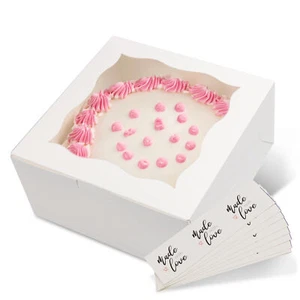 Spec101 Square Cake Boxes with Stickers - 24pk White Cake Boxes 10x10x5 Inch - Picture 1 of 8
