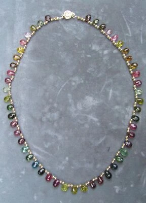 Collar Arco Iris Turmalina Cuentas Cierre Oro 14K 18 1/2" Foto 1 de 4