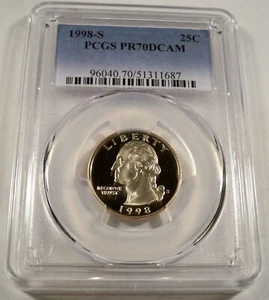 1998-S 25c CLAD PCGS PR70DCAM WASHINGTON QUARTER PROOF DEEP CAMEO PR 70 DC - Picture 1 of 4