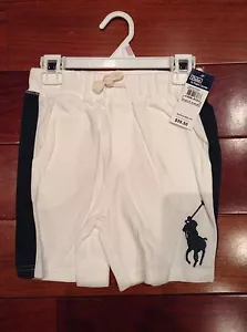 NWT Ralph Lauren Boys Size 6 White Pique Short With Dark Green Side Stripe - Picture 1 of 3