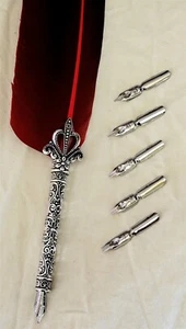 Victorian Trading Italian Feather Red Quill Heart Shape Pen Dip Set +nibs 29P - Picture 1 of 4