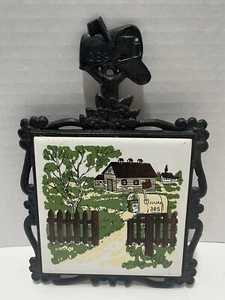 Vintage Cast Iron Tile Trivet Wall Hanging Plaque Farmhouse Mailbox Cottagecore - Picture 1 of 4