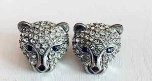 2CT Round Cut Lab Created Womens Mini Panther Stud Earring 14k White Gold Plated - Picture 1 of 4