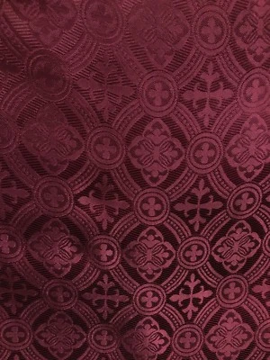 H&T FABRICS BURGUNDY LITURGICAL CROSS BROCADE FABRIC (60 in.) Sold By The Yard