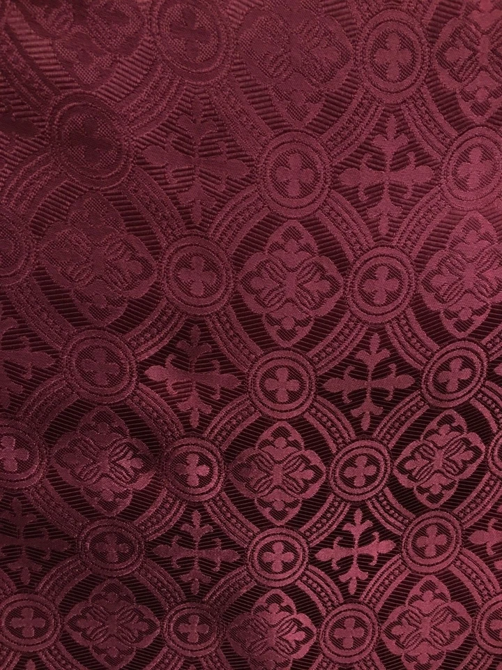 BURGUNDY LITURGICAL CROSS BROCADE FABRIC (60 in.) Sold By The Yard - Image 1 of 4