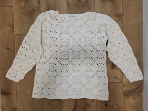 Suéter Jessica Roberts Vintage Crochet Granny Cuadrado Blanco Mediano - Imagen 1 de 8
