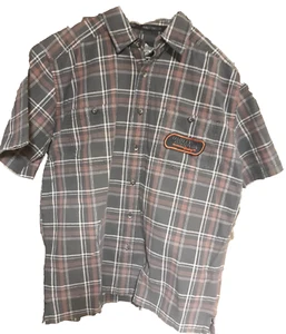 Harley Davidson Racing men's M button-down short sleeve shirt embroidered plaid - Picture 1 of 3